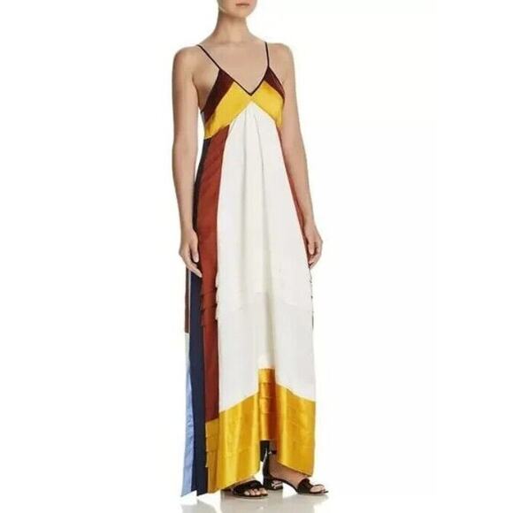NWT Tory Burch Sasha Color-Block Silk Crepe De Chine Maxi Dress Sz 10 #2B502 - Picture 1 of 12